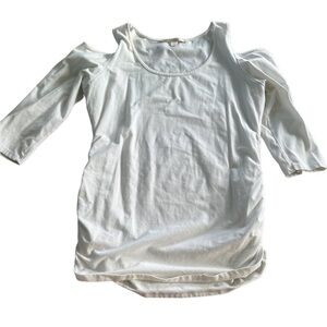 Boston Proper Womens Ivory Cold Shoulder Ruched Side Long Sleeve Top Size XL